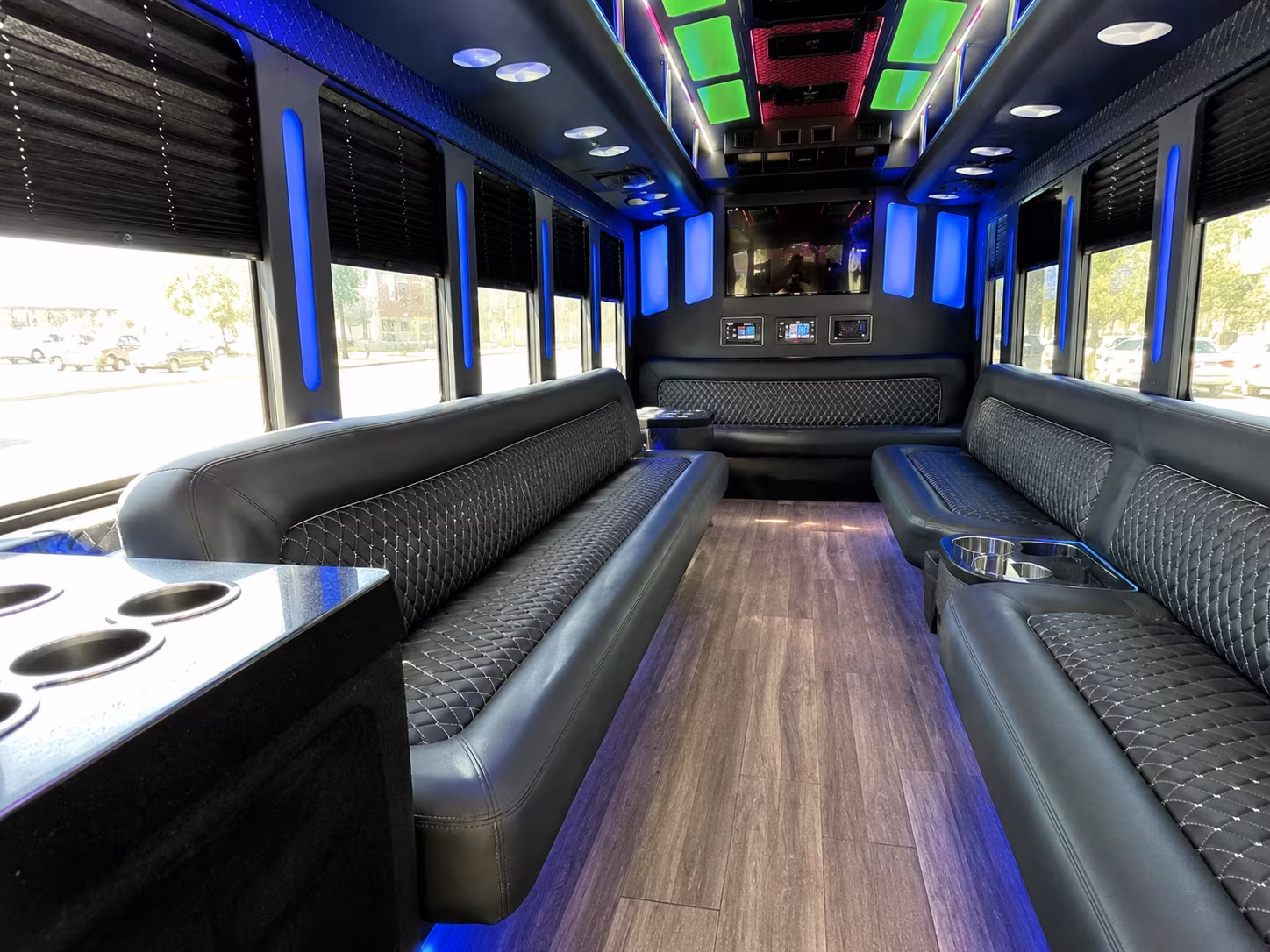 malden 15 passenger party bus inside