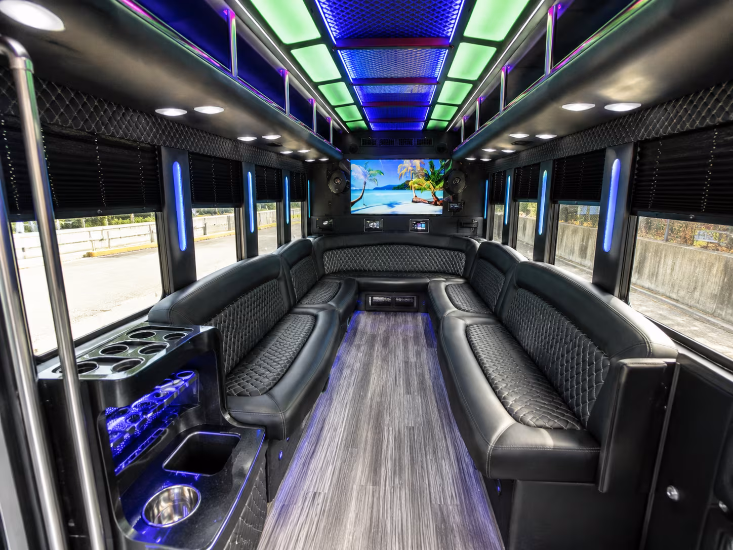 malden 18 passenger party bus inside