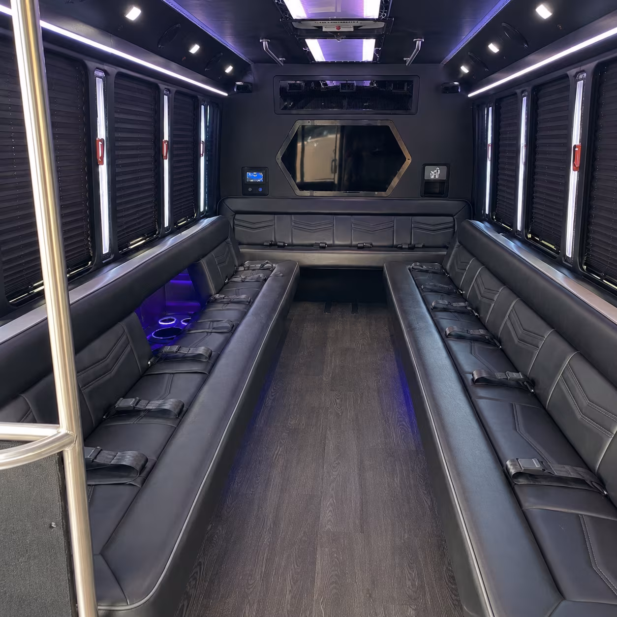 malden 18 passenger party bus interior