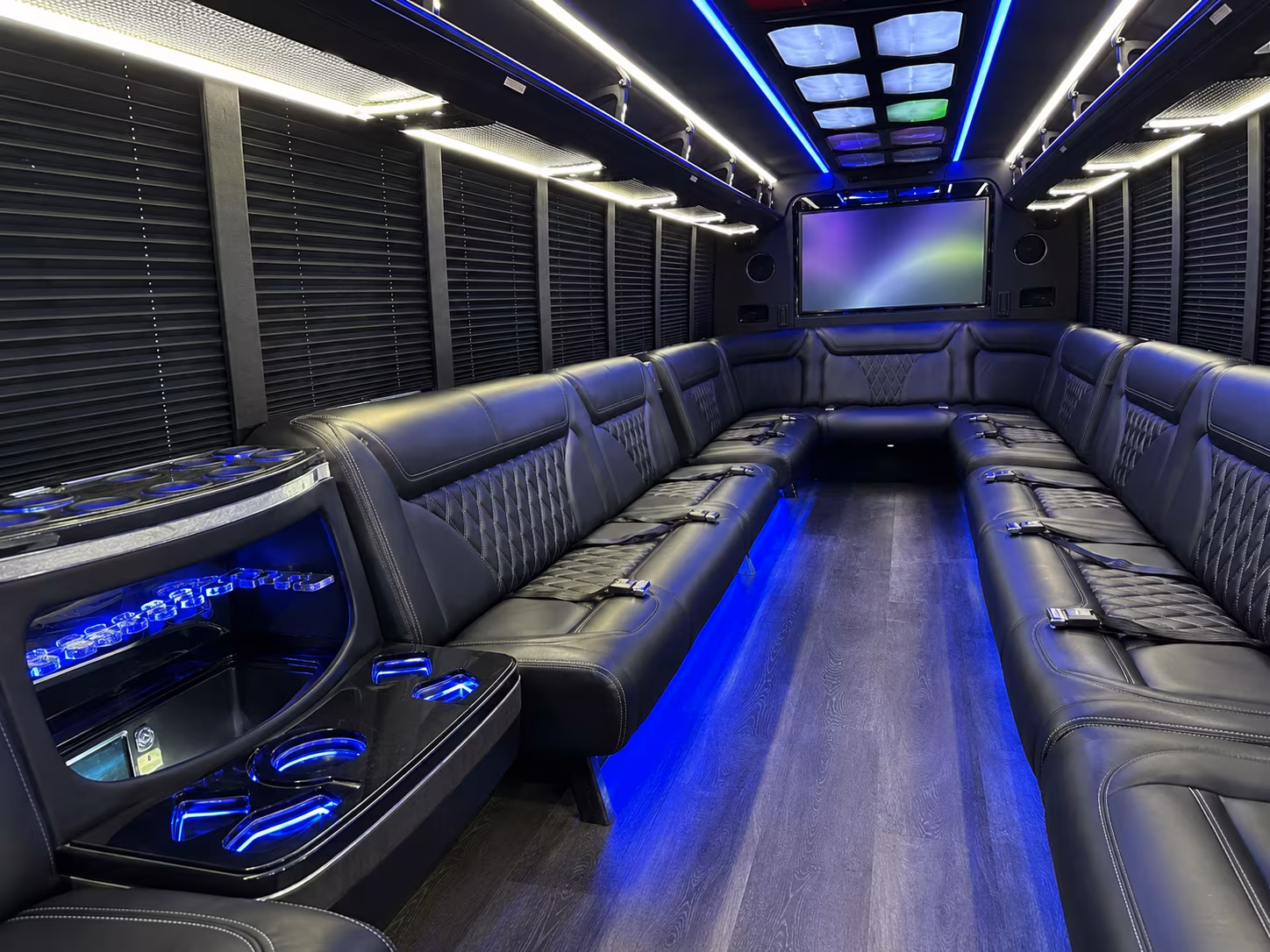 malden 20 passenger party bus inside