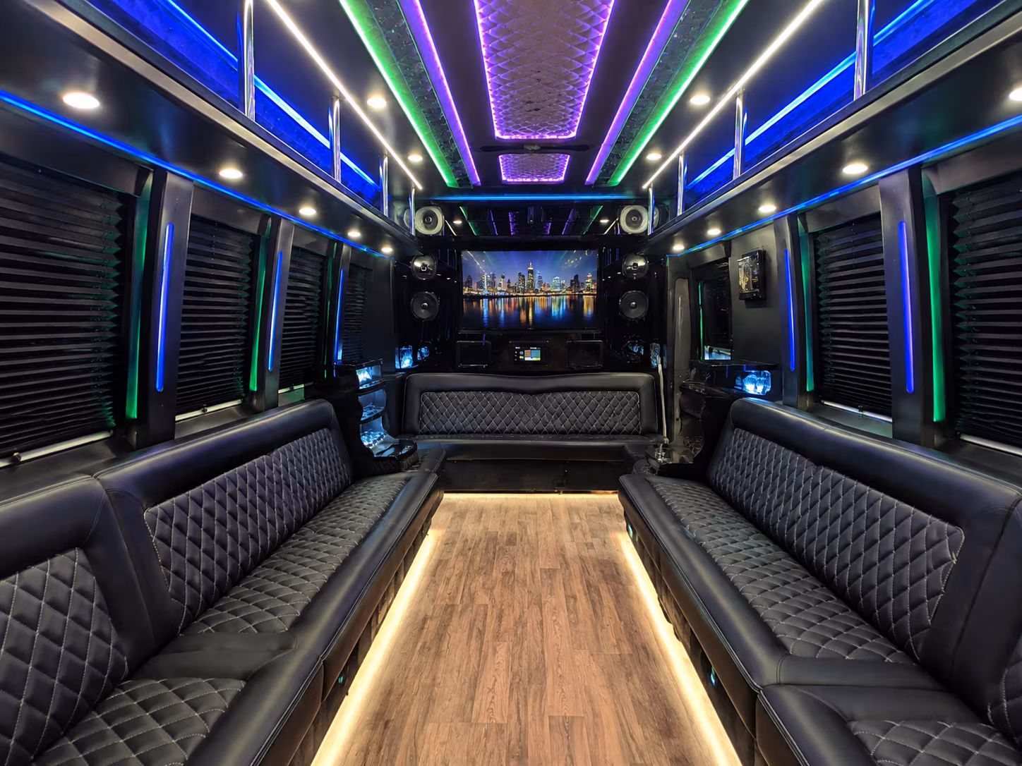 malden 25 passenger party bus interior