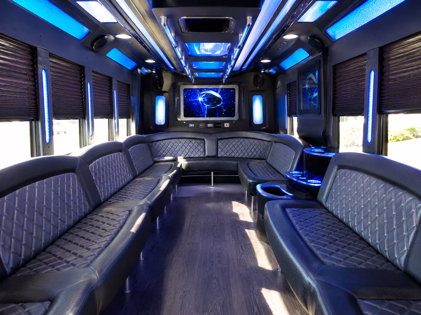 malden 28 passenger party bus inside