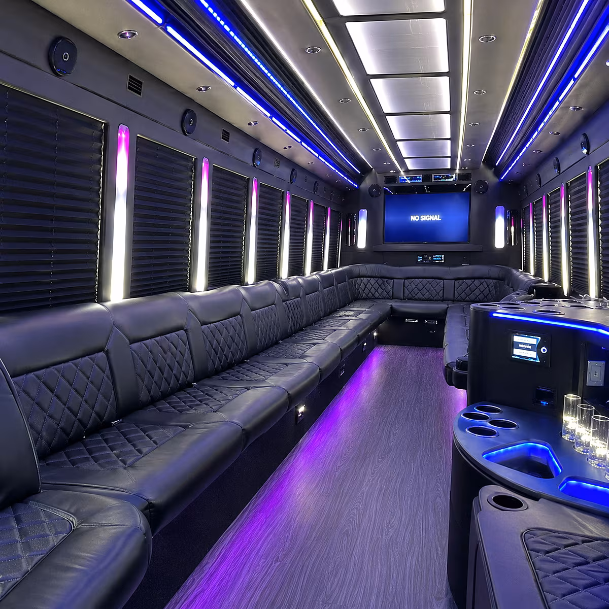 malden 30 passenger party bus inside