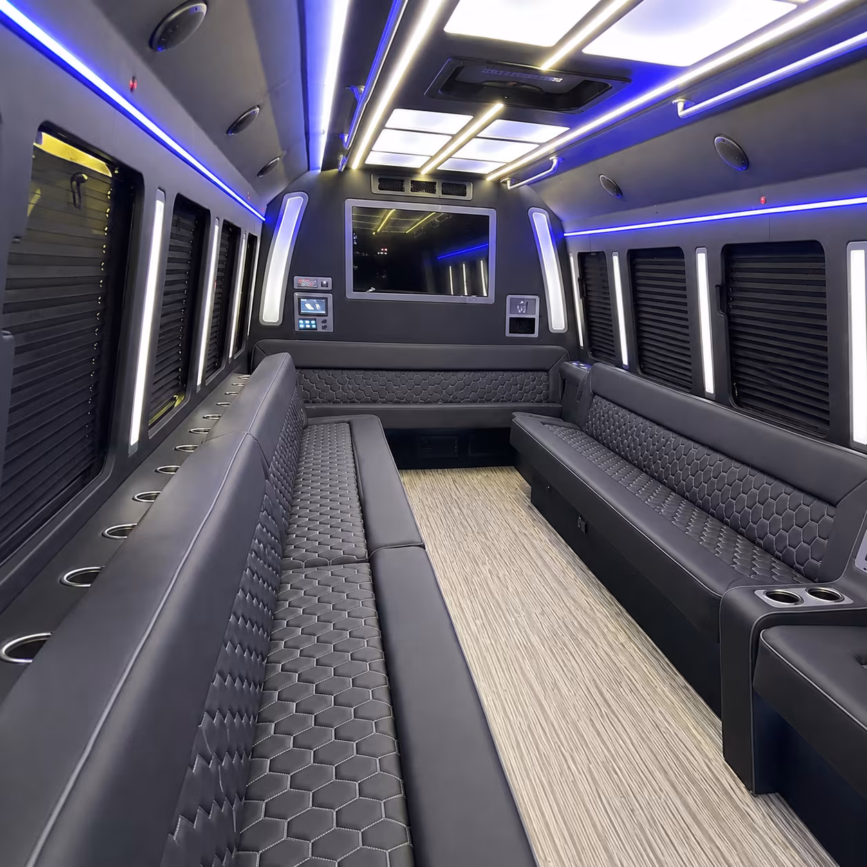 malden 40 passenger party bus inside