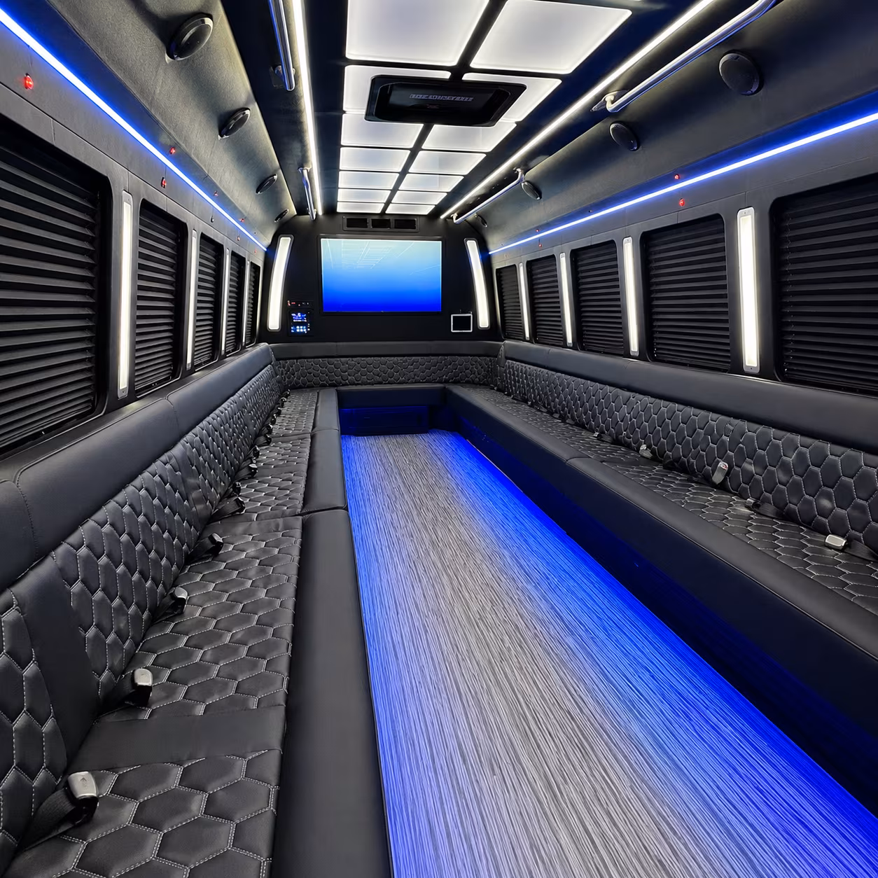 malden 50 passenger party bus inside